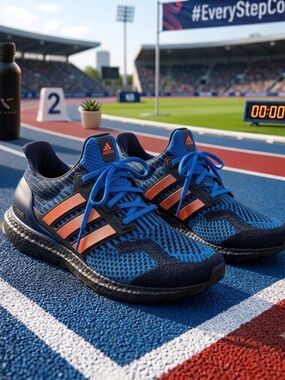 adidas Blue and Orange Knit Running Shoes
